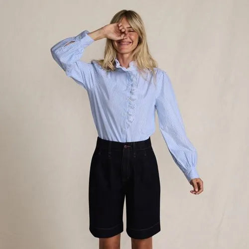 Women's Poplin Ruffle Button Front Shirt