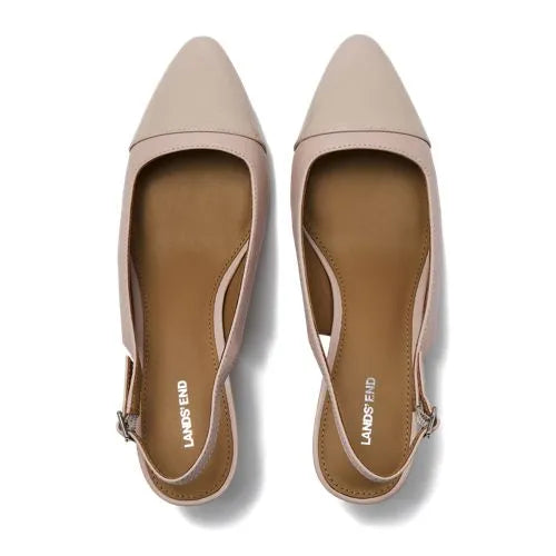 Women's Leather Slingback Cap Toe Kitten Heels