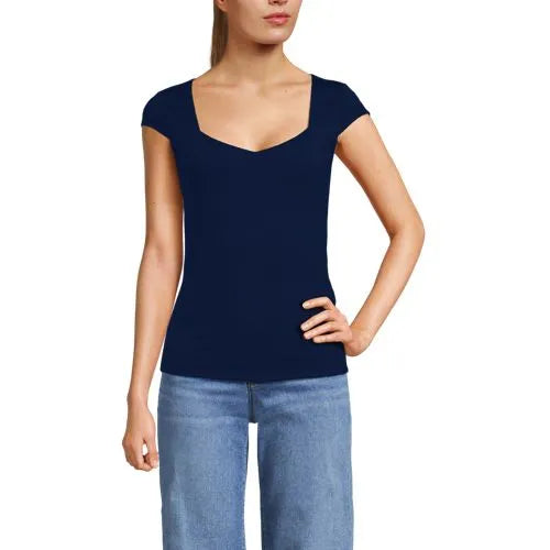 Women's Cap Sleeve Tugless Double Layer Sweetheart Knit Top