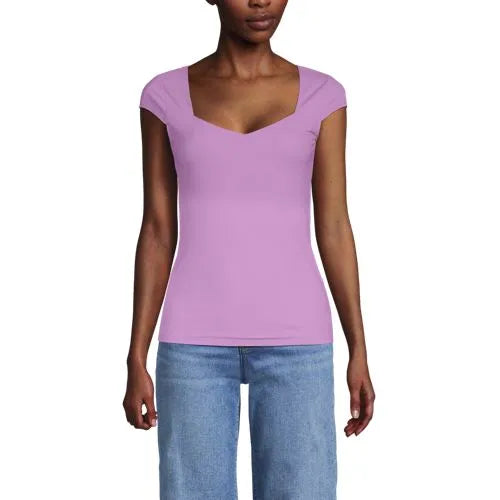 Women's Cap Sleeve Tugless Double Layer Sweetheart Knit Top