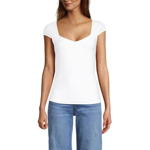 Women's Cap Sleeve Tugless Double Layer Sweetheart Knit Top