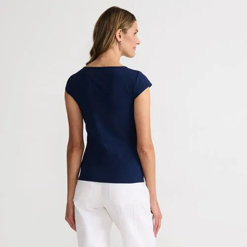 Women's Cap Sleeve Tugless Double Layer Sweetheart Knit Top