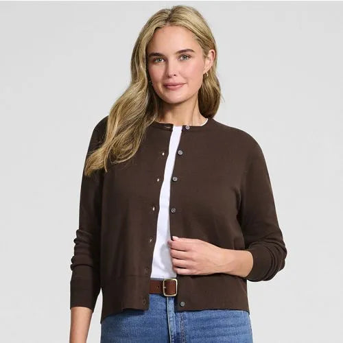 Women's Fine Gauge Cotton Crew Cardigan Sweater
