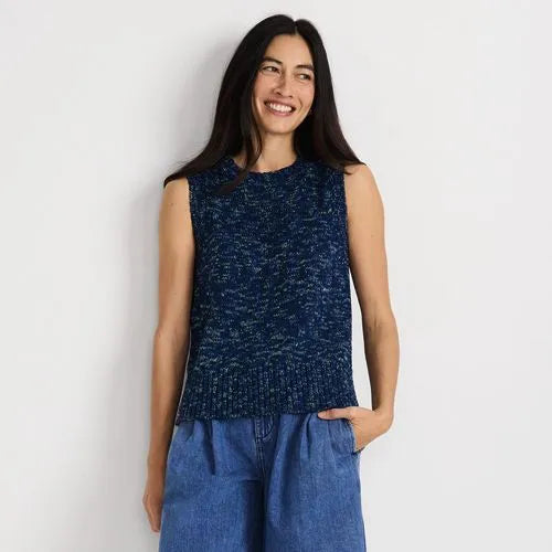 Women's Cotton Tweed Textured Crewneck Vest Sweater