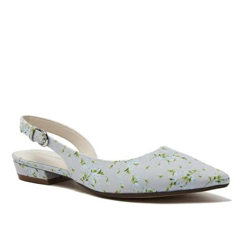 Women's Floral Linen Slingback Low Heels