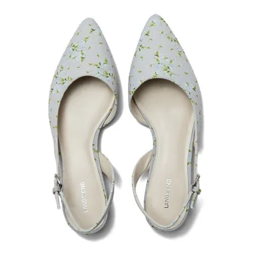 Women's Floral Linen Slingback Low Heels