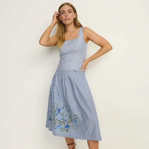 Women's Poplin Princess Seam Square Neck Sleeveless Top