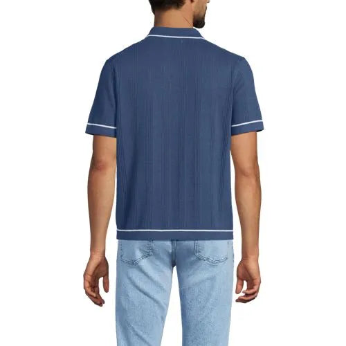 Men's Short Sleeve Textured Tipped Sweater Polo