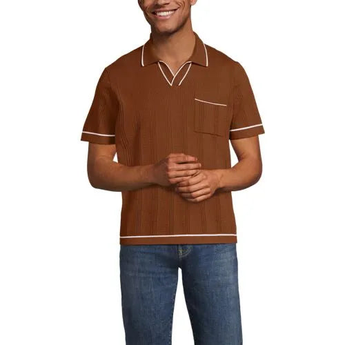 Men's Short Sleeve Textured Tipped Sweater Polo
