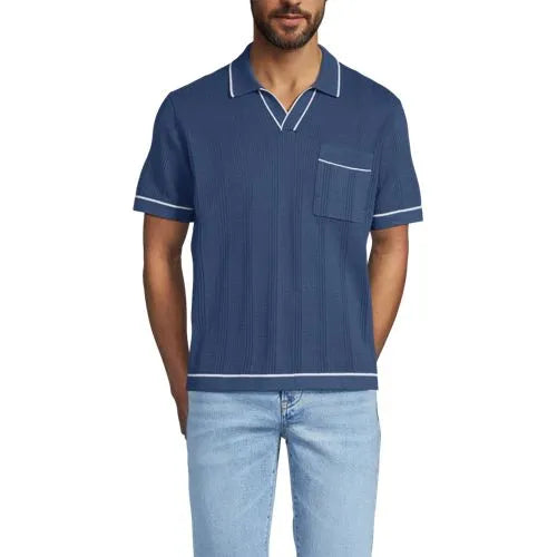 Men's Short Sleeve Textured Tipped Sweater Polo