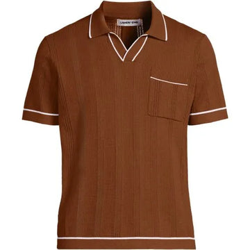 Men's Short Sleeve Textured Tipped Sweater Polo