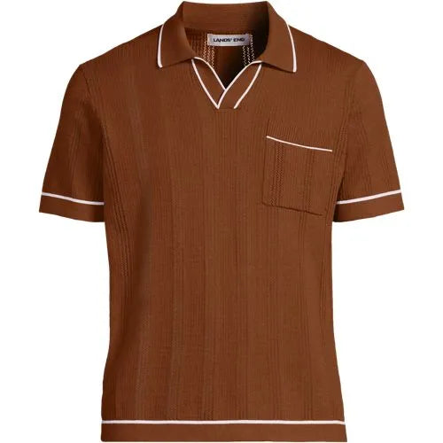 Men's Short Sleeve Textured Tipped Sweater Polo