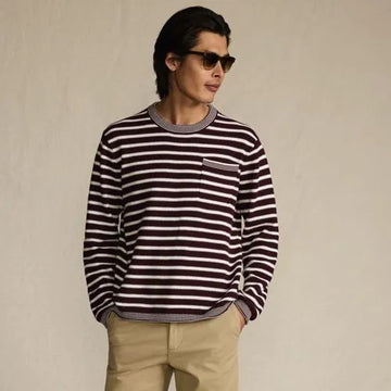 Men's Long Sleeve Textured Cotton Crewneck Sweater
