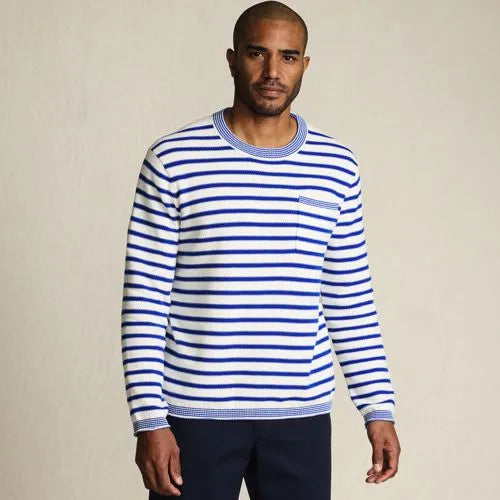 Men's Long Sleeve Textured Cotton Crewneck Sweater
