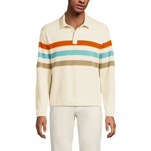 Men's Long Sleeve Cotton Rugby Sweater Polo