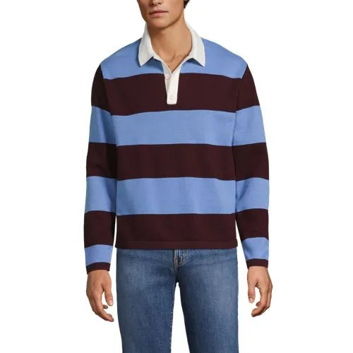 Men's Long Sleeve Cotton Rugby Sweater Polo