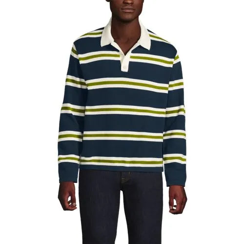 Men's Long Sleeve Cotton Rugby Sweater Polo