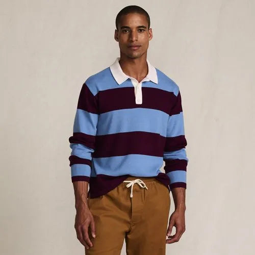 Men's Long Sleeve Cotton Rugby Sweater Polo