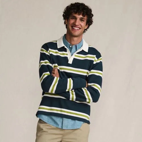 Men's Long Sleeve Cotton Rugby Sweater Polo