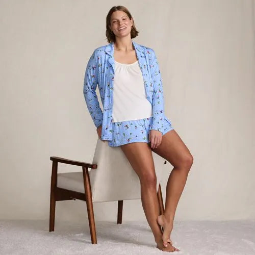 Women's Cooling 3 Piece Pajama Set - Long Sleeve Top Cami and Shorts