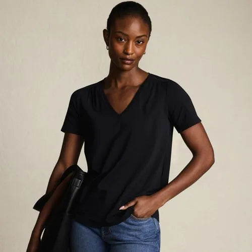 Women's Short Sleeve Lightweight Jersey Gathered Shoulder T-Shirt