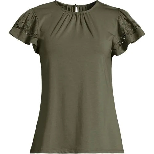 Women's Lightweight Jersey Crew Neck Ruffle Sleeve Flowy Top