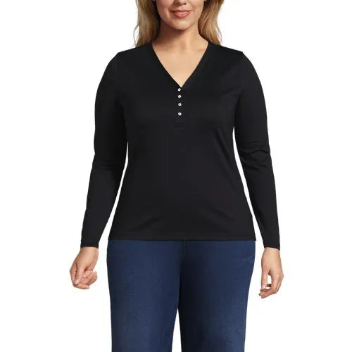 School Uniform Women's Supima Jersey Long Sleeve Button Henley