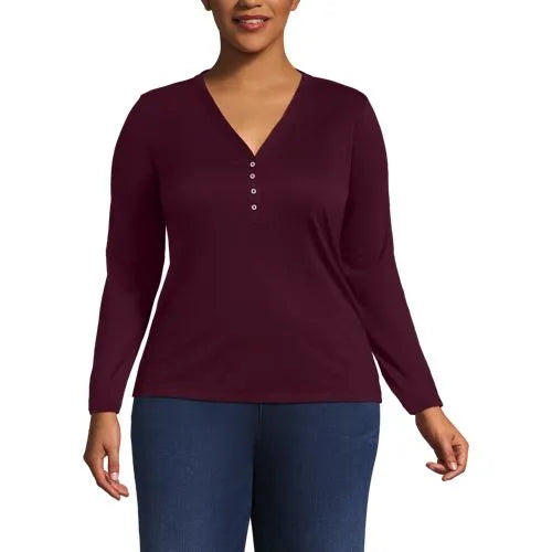 School Uniform Women's Supima Jersey Long Sleeve Button Henley