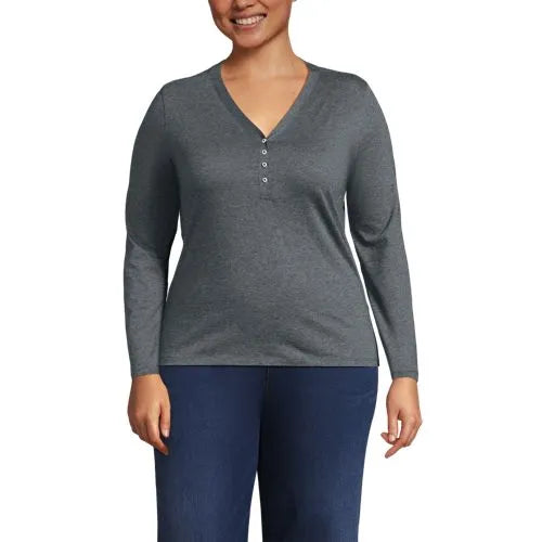 School Uniform Women's Supima Jersey Long Sleeve Button Henley