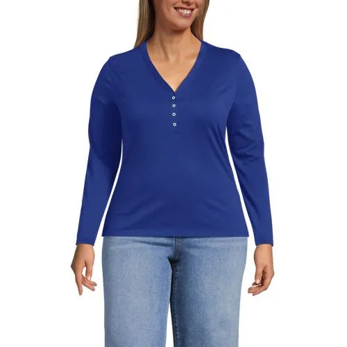 School Uniform Women's Supima Jersey Long Sleeve Button Henley