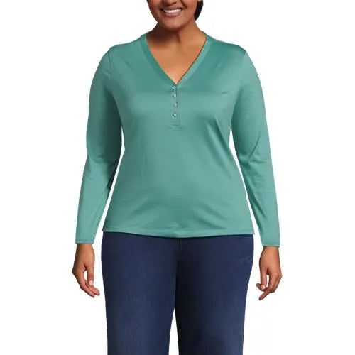 School Uniform Women's Supima Jersey Long Sleeve Button Henley
