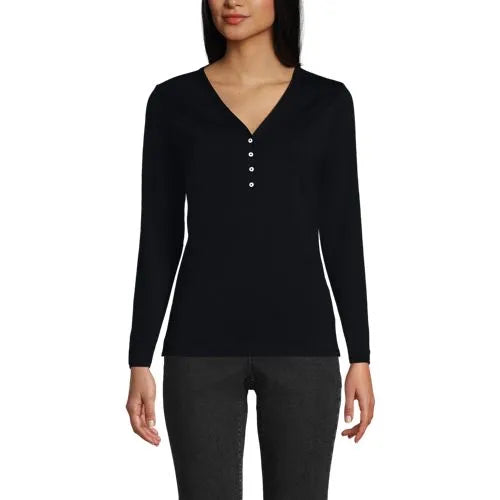 School Uniform Women's Supima Jersey Long Sleeve Button Henley