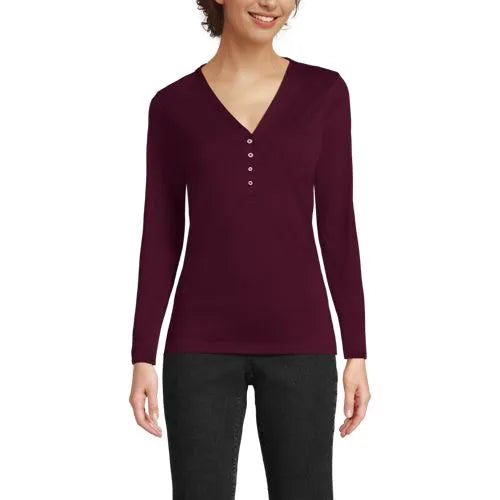 School Uniform Women's Supima Jersey Long Sleeve Button Henley