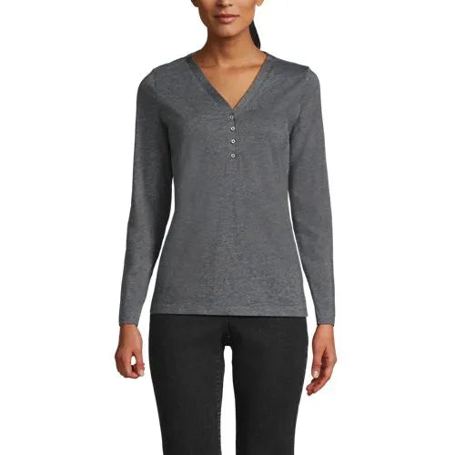 School Uniform Women's Supima Jersey Long Sleeve Button Henley