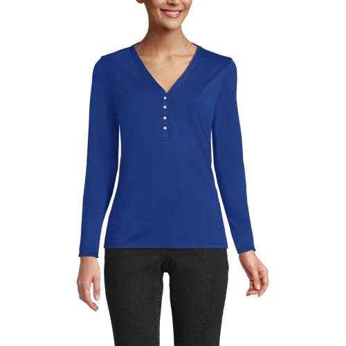 School Uniform Women's Supima Jersey Long Sleeve Button Henley