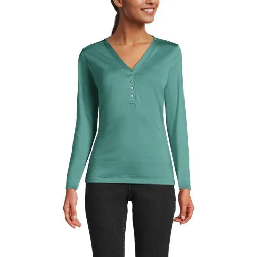 School Uniform Women's Supima Jersey Long Sleeve Button Henley
