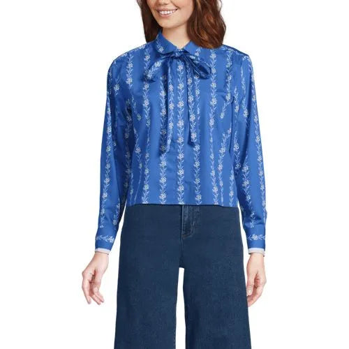 Women's Carefree Cotton Shirt with Removable Bow