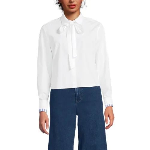 Women's Carefree Cotton Shirt with Removable Bow