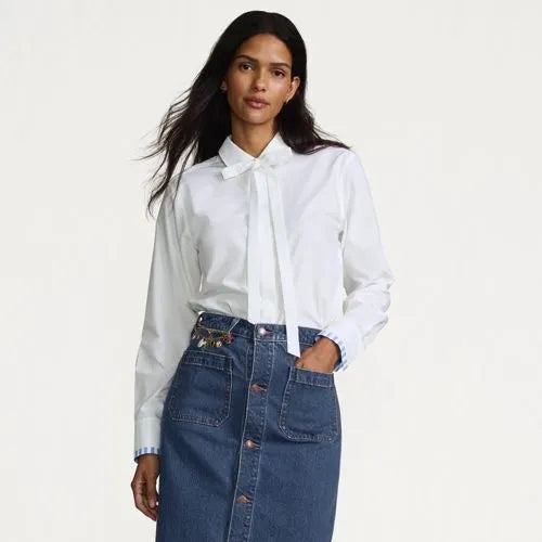 Women's Carefree Cotton Shirt with Removable Bow