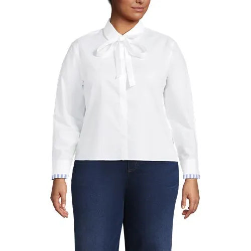 Women's Carefree Cotton Shirt with Removable Bow