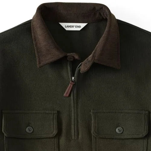 Men's Long Sleeve Corduroy Collar Bedford Rib Quarter Zip