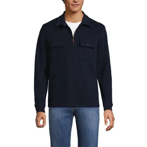Men's Long Sleeve Corduroy Collar Bedford Rib Quarter Zip