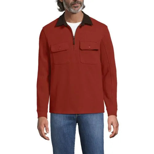 Men's Long Sleeve Corduroy Collar Bedford Rib Quarter Zip