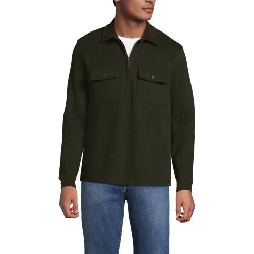 Men's Long Sleeve Corduroy Collar Bedford Rib Quarter Zip