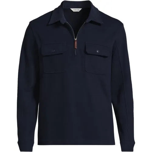 Men's Long Sleeve Corduroy Collar Bedford Rib Quarter Zip