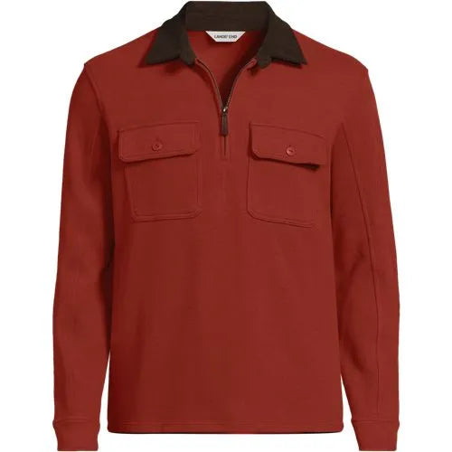 Men's Long Sleeve Corduroy Collar Bedford Rib Quarter Zip