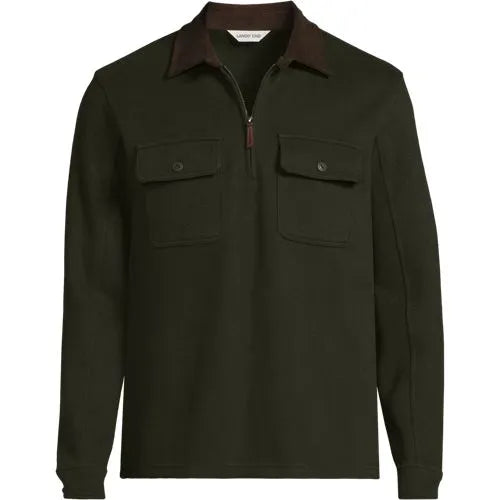 Men's Long Sleeve Corduroy Collar Bedford Rib Quarter Zip