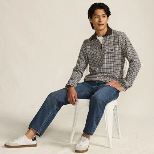 Men's Long Sleeve Corduroy Collar Bedford Rib Quarter Zip