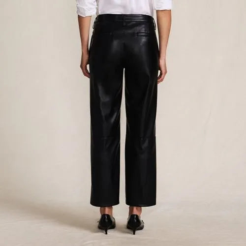Women Faux Leather Mid Rise Relaxed Straight Leg Crop Pants