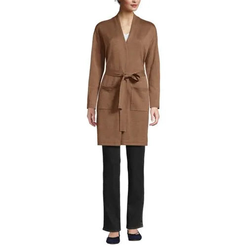 School Uniform Women's Regular Cotton Modal Tie Waist Duster Cardigan Sweater